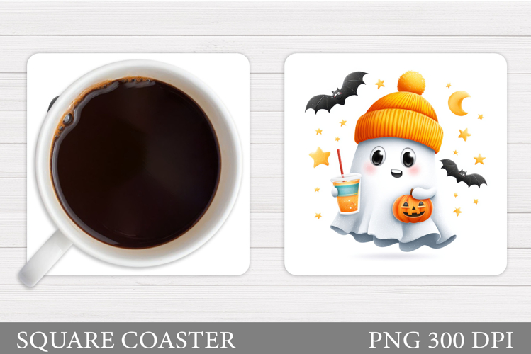 Cute Ghost Coaster Sublimation. Halloween Coaster Design