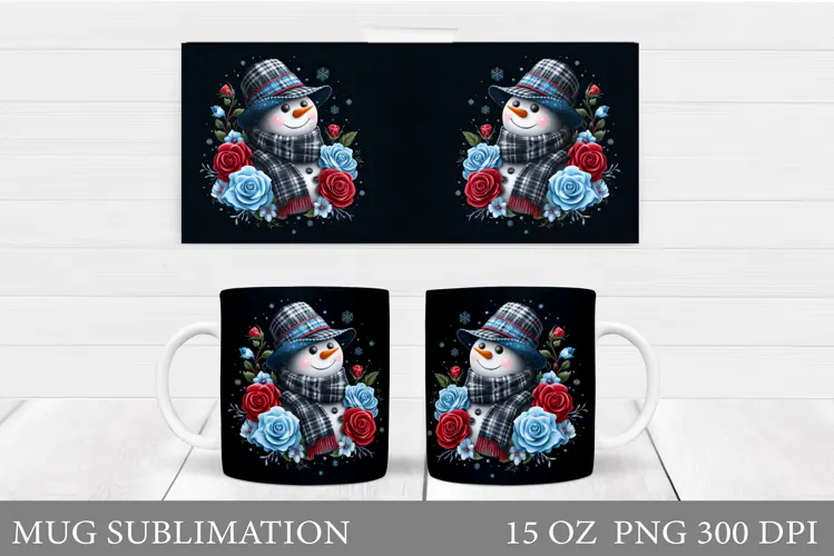 Snowman Mug Wrap Design. Christmas Mug Sublimation