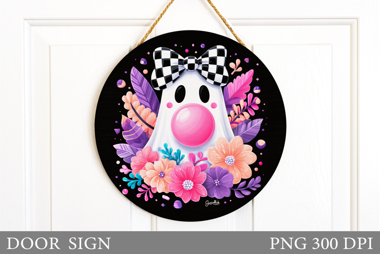 Cute Ghost Door Sign Design. Halloween Door Sign Sublimation