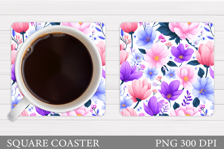 Flowers Coaster Sublimation. Floral Coaster Design