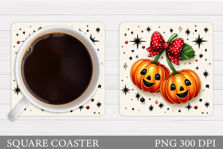 Cherry Pumpkin Coaster. Cute Halloween Coaster Sublimation
