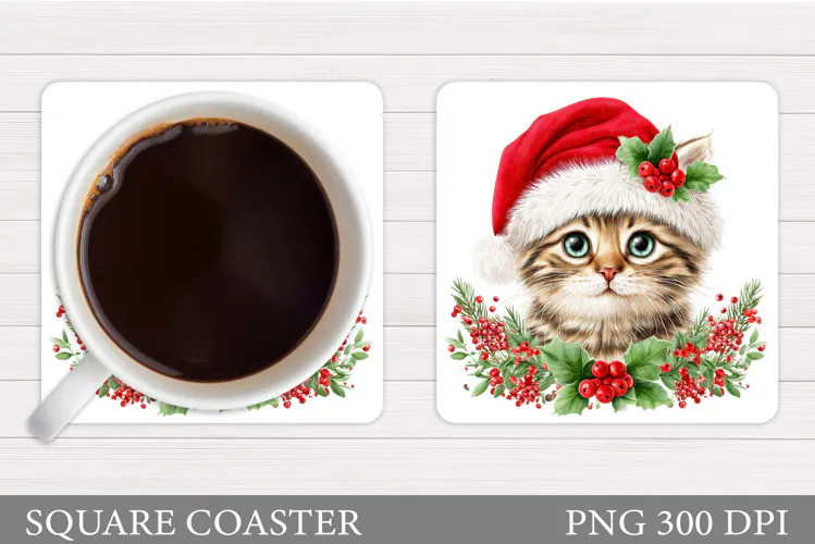 Christmas Cat Coaster Design. Christmas Coaster Sublimation