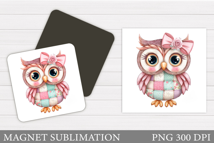 Patchwork Owl Magnet Design. Cute Owl Magnet Sublimation