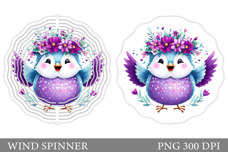 Cute Bird Wind Spinner Design. Bird Flowers Wind Spinner
