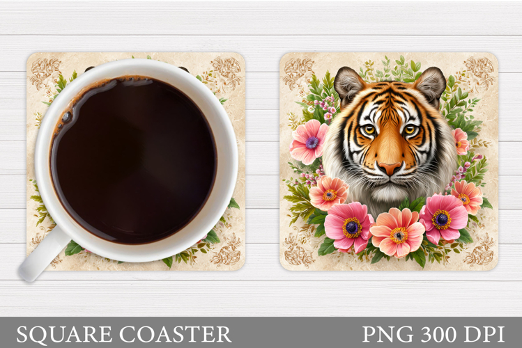 Tiger Coaster Design. Tiger Flowers Coaster Sublimation