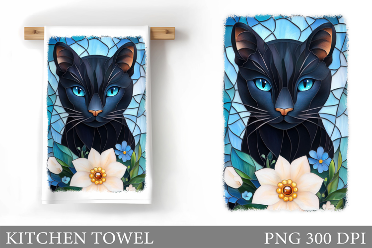 Black Cat Kitchen Towel Design. Cute Cat Sublimation