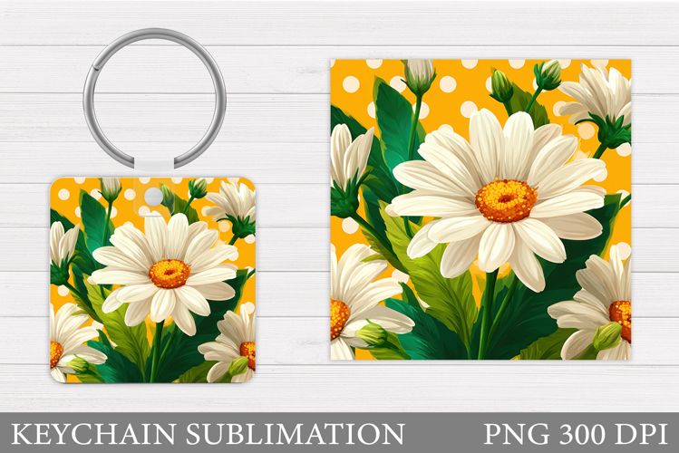 Flowers Keychain Sublimation. Daisy Flowers Keychain Design