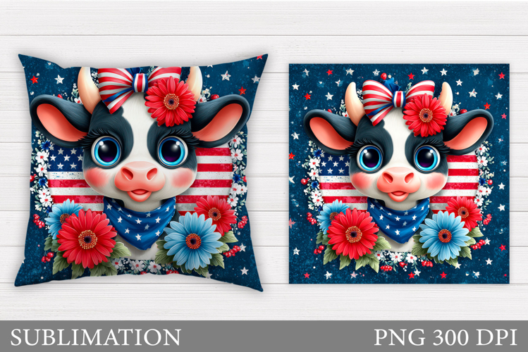 Patriotic Cow Pillow Design. Patriotic Pillow Sublimation