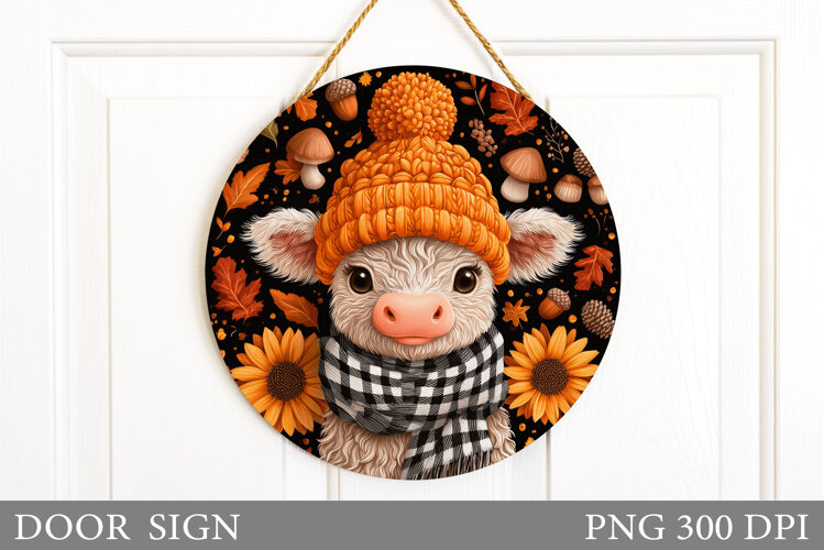 Fall Cow Door Sign Sublimation. Fall Door Sign Design example image 1