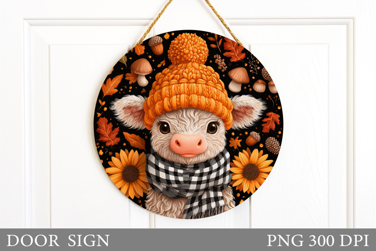 Fall Cow Door Sign Sublimation. Fall Door Sign Design