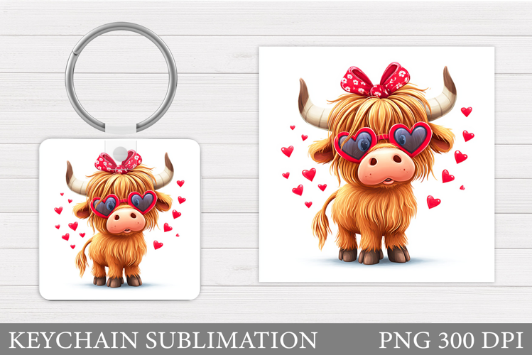 Valentines Cow Keychain. Valentine Keychain Sublimation