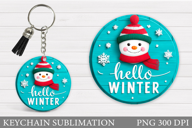 Cute Snowman Keychain Sublimation. Christmas Keychain Design