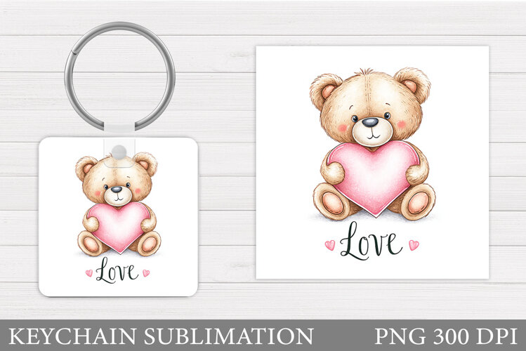 Valentines Bear Keychain. Valentines Keychain Sublimation example image 1