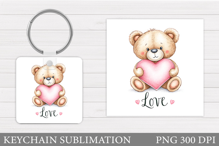 Valentines Bear Keychain. Valentines Keychain Sublimation