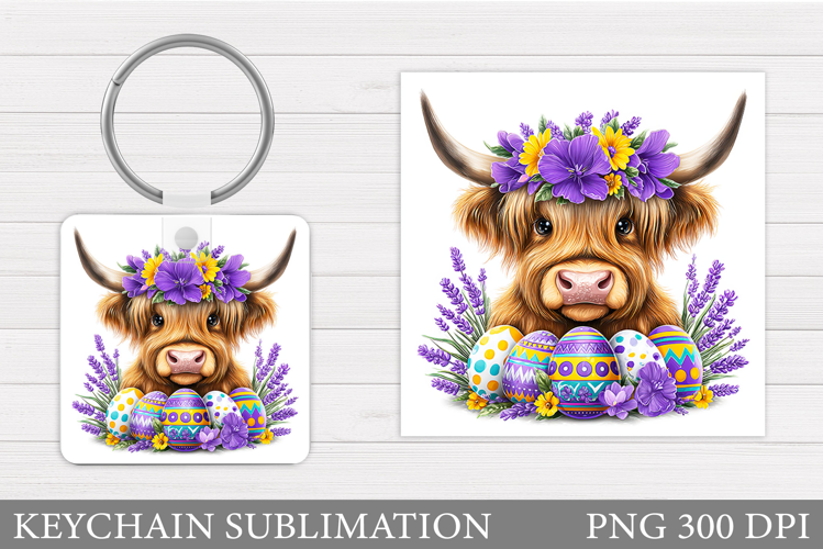 Easter Cow Keychain Sublimation. Easter Keychain Design