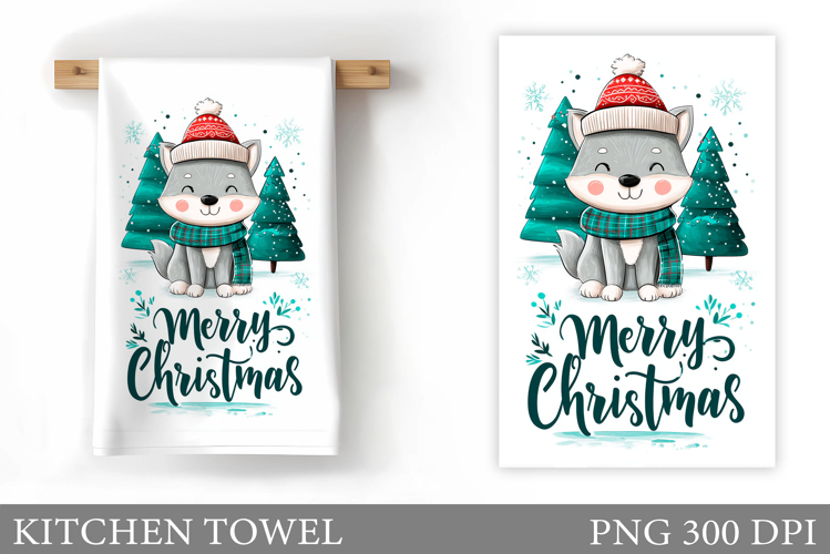 Cute Wolf Kitchen Towel. Christmas Kitchen Towel Design