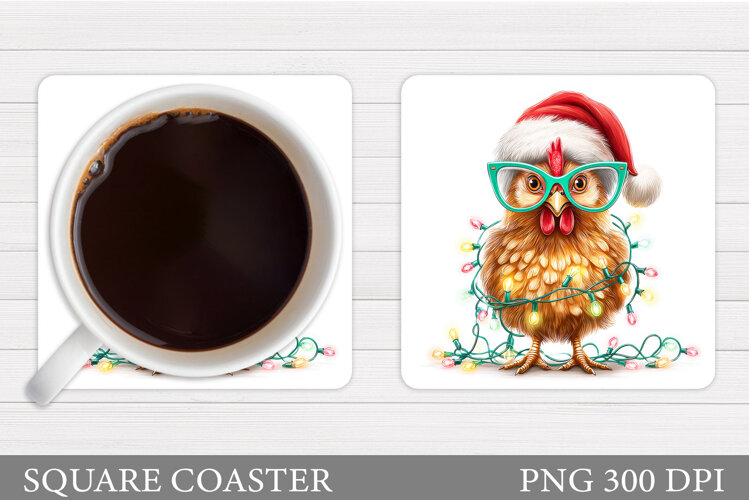 Christmas Chicken Coaster. Christmas Coaster Sublimation example image 1