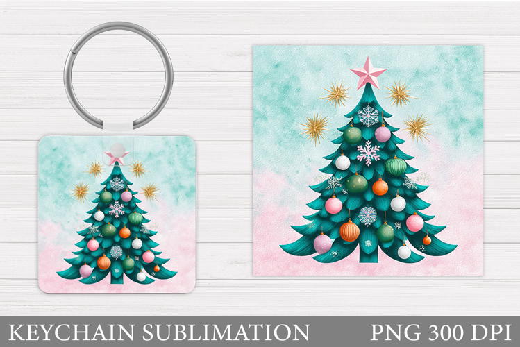 Christmas Tree Keychain. Christmas Round Keychain Design