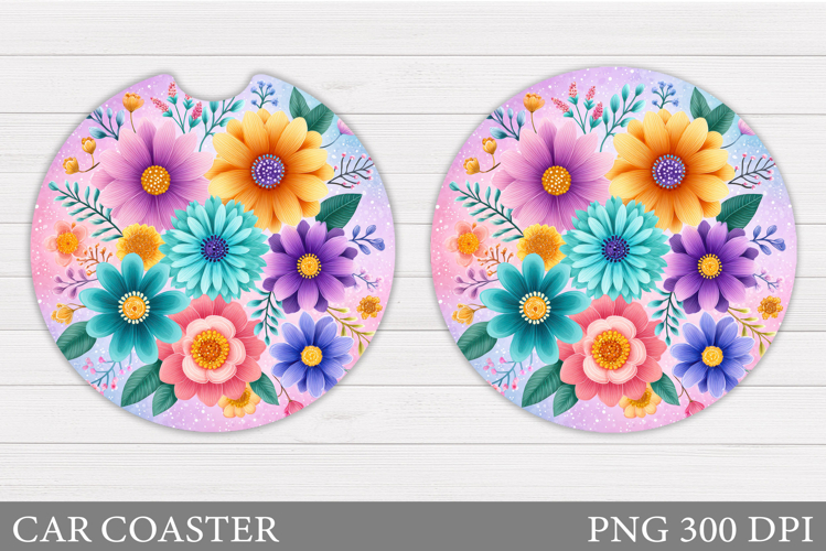 Flowers Car Coaster Sublimation. Floral Coaster Design