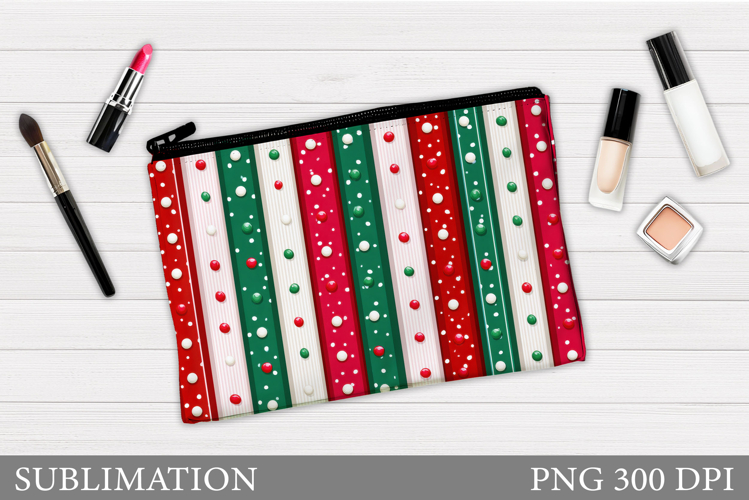 Christmas Cosmetics Bag. Christmas Stripes Makeup Bag Design