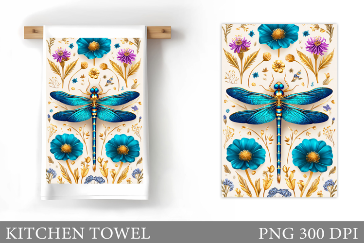 Dragonfly Kitchen Towel. Flowers Kitchen Towel Sublimation