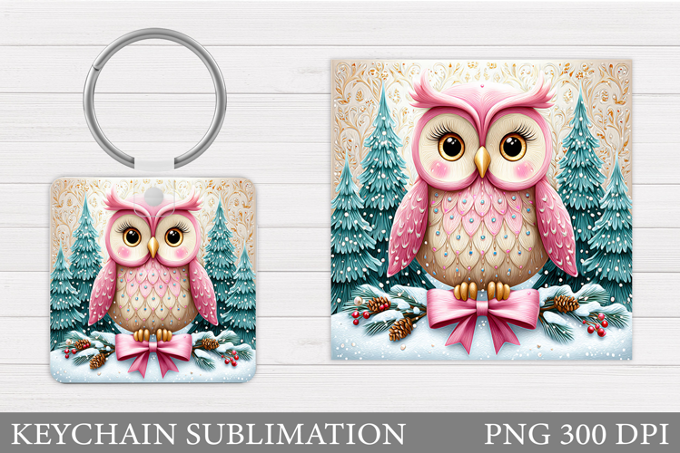 Christmas Owl Keychain. Christmas Keychain Sublimation