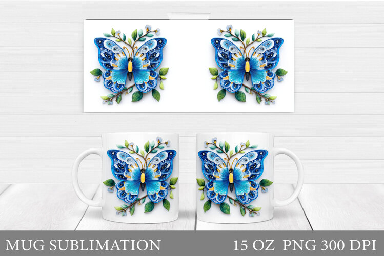 Butterfly Mug Sublimation. Butterfly Flowers Mug Design example image 1