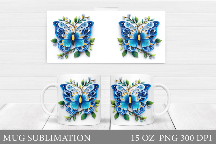 Butterfly Mug Sublimation. Butterfly Flowers Mug Design