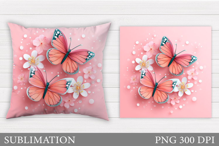 Butterfies Flowers Design. Butterflies Pillow Sublimation