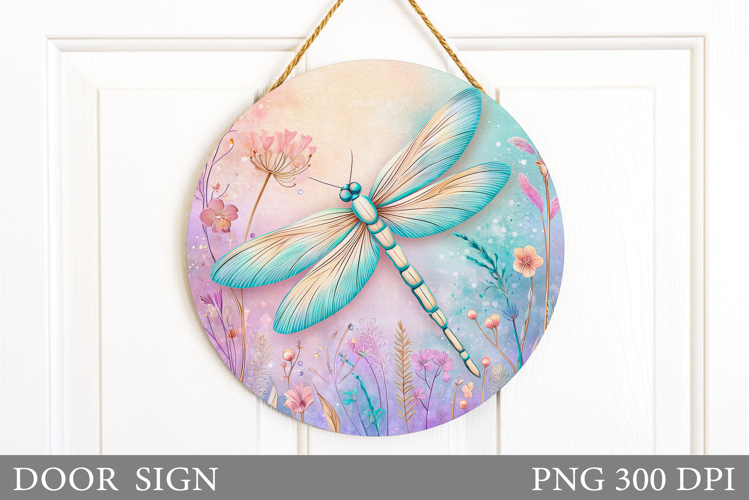 Dragonfly Door Sign Sublimation. Flowers Door Sign Design