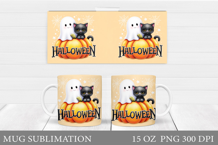 Halloween Cat Mug Design. Halloween Ghost Mug Sublimation