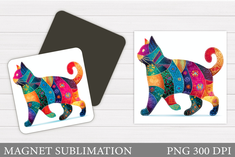 Patchwork Cat Magnet Design. Cute Cat Magnet Sublimation