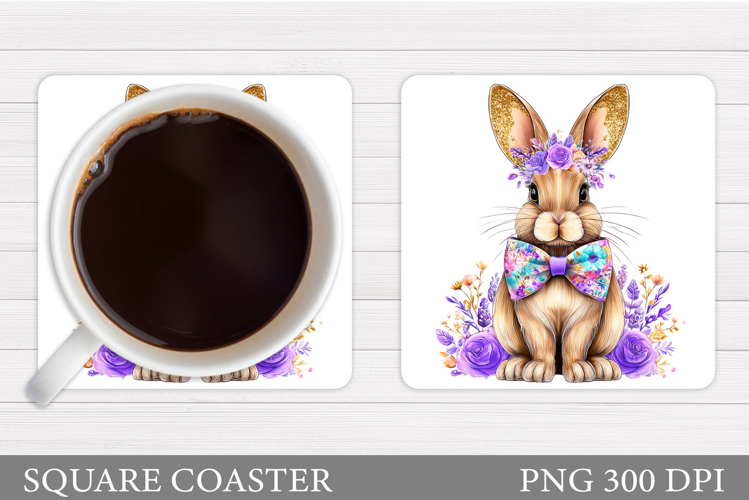 Cute Bunny Coaster Design. Bunny Flowers Coaster Sublimation