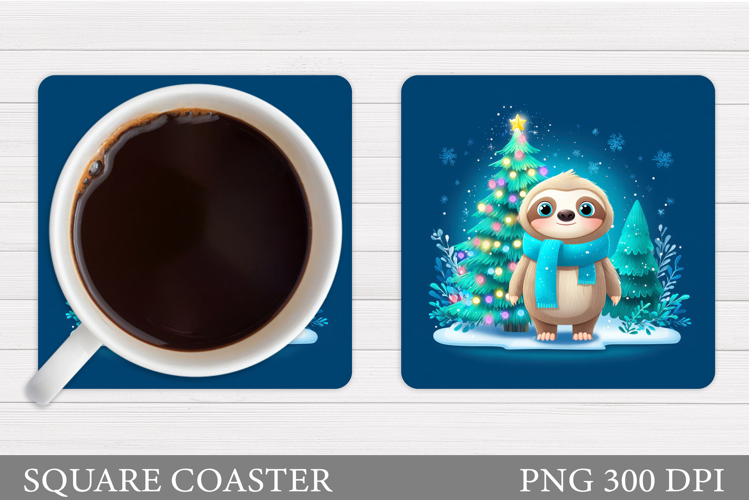 Christmas Sloth Coaster. Cute Sloth Coaster Sublimation