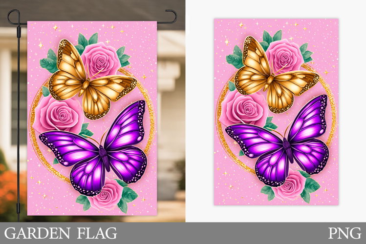 Butterflies Garden Flag. Flowers Garden Flag Design