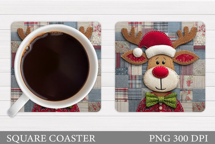 Patchwork Deer Coaster Design. Christmas Coaster Sublimation example image 1