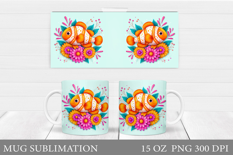 Cute Fish Mug Wrap Design. Cute Fish Mug Sublimation