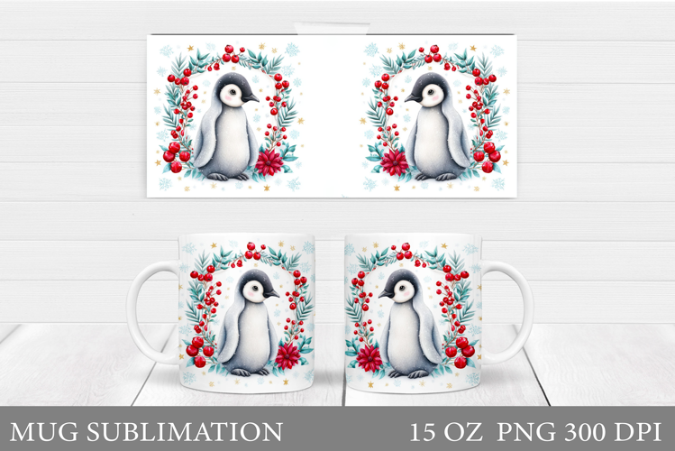 Christmas Penguin Mug Sublimation. Christmas Mug Design