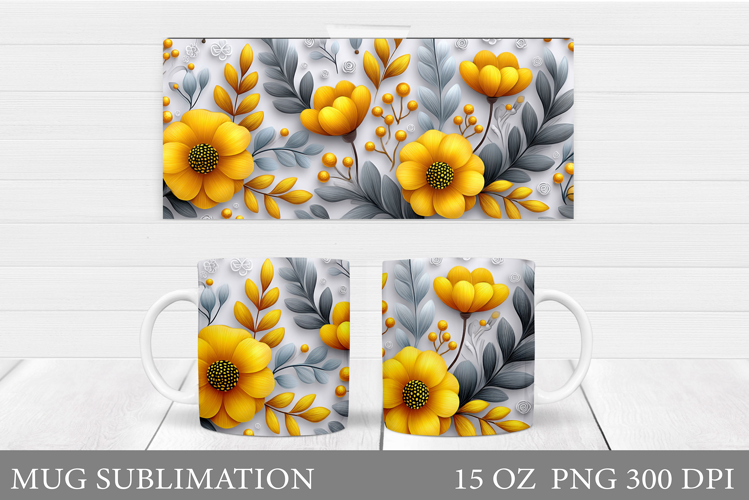 Flowers Mug Sublimation. Floral Mug Wrap Design
