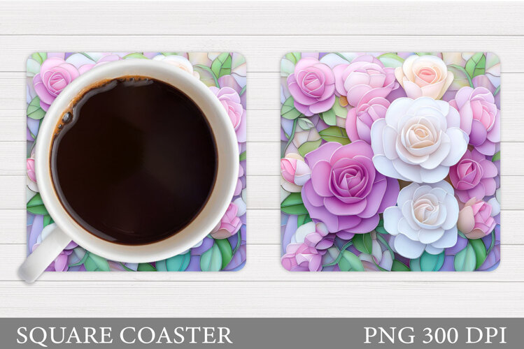 Roses Coaster Sublimation. Flowers Coaster Design example image 1