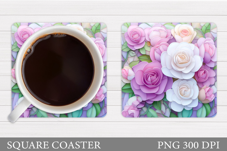 Roses Coaster Sublimation. Flowers Coaster Design