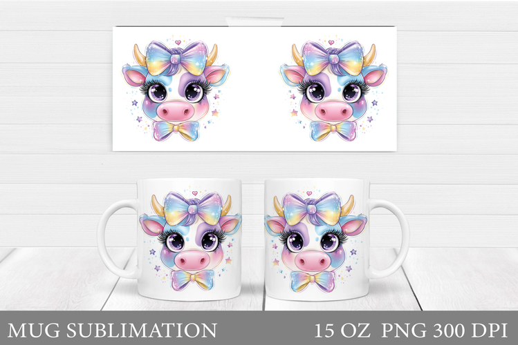 Cute Cow Mug Sublimation. Funny Cow Mug Wrap Design