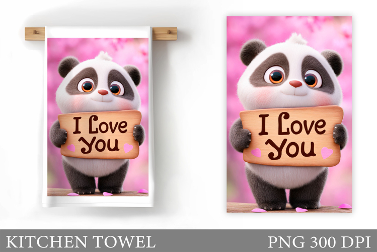 Valentines Panda Kitchen Towel. Valentines Kitchen Towel