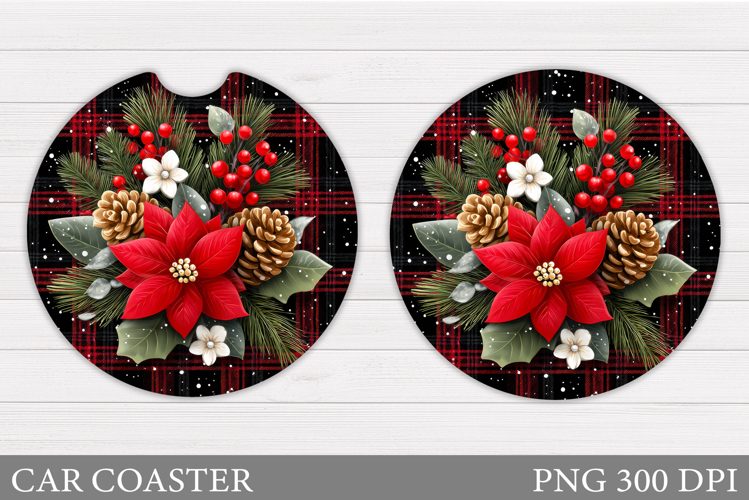 Poinsettia Car Coaster Design. Christmas Car Coaster