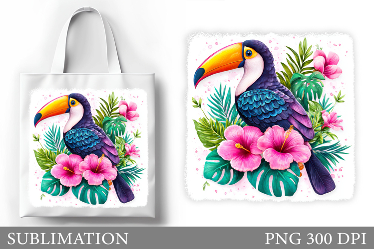 Toucan Tote Bag Sublimation. Toucan Flowers Sublimation