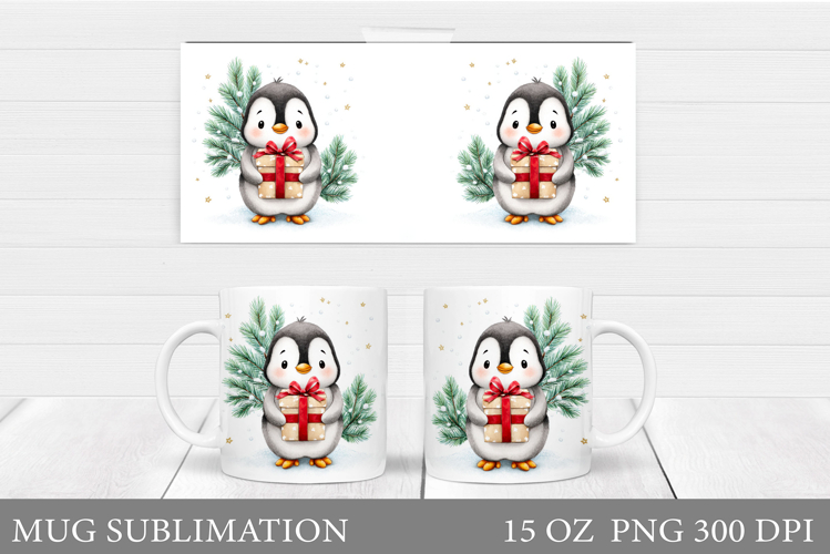 Christmas Penguin Mug Design. Christmas Mug Sublimation