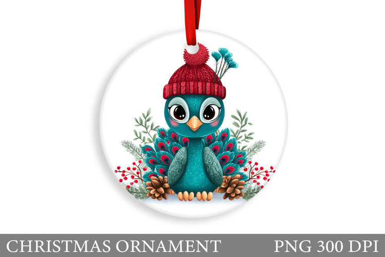 Cute Peacock Christmas Ornament. Christmas Sublimation example image 1