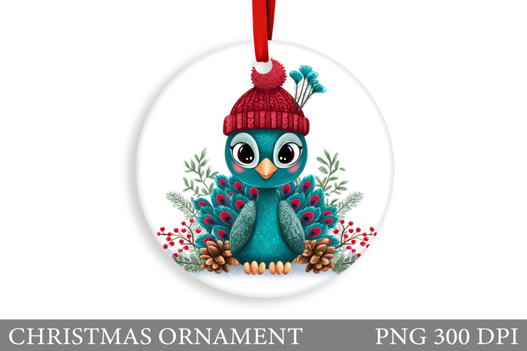 Cute Peacock Christmas Ornament. Christmas Sublimation