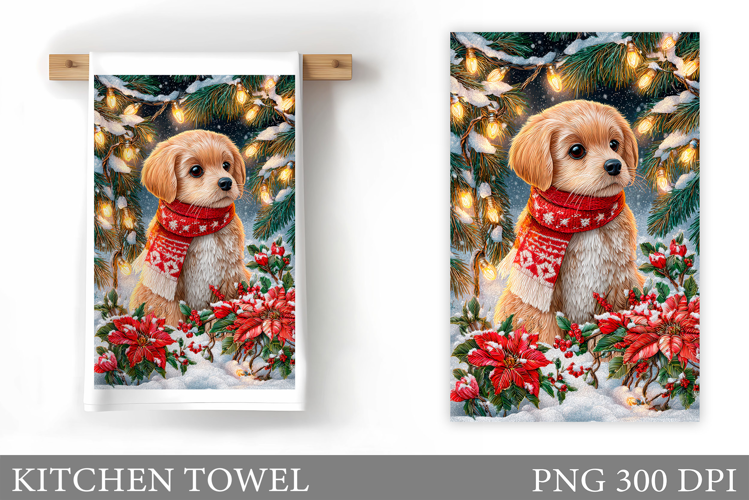 Christmas Dog Kitchen Towel. Christmas Kitchen Towel Design