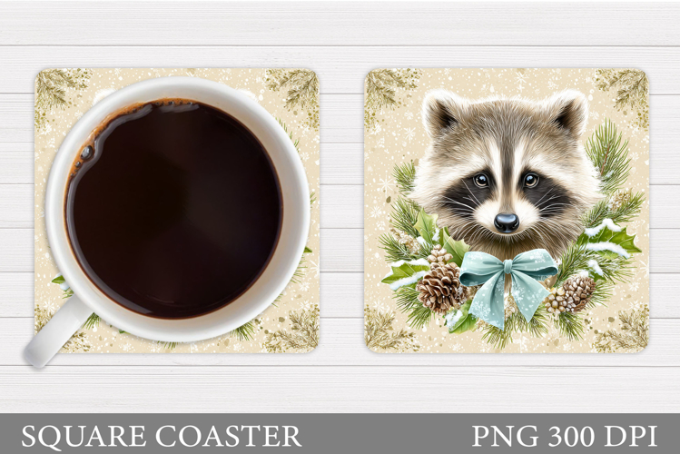 Christmas Raccoon Coaster. Christmas Coaster Sublimation
